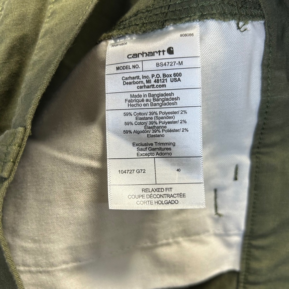 Carhartt Mens Relaxed Fit Ripstop Cargo Shorts Olive Green 104727 Size 40 - Picture 4 of 6